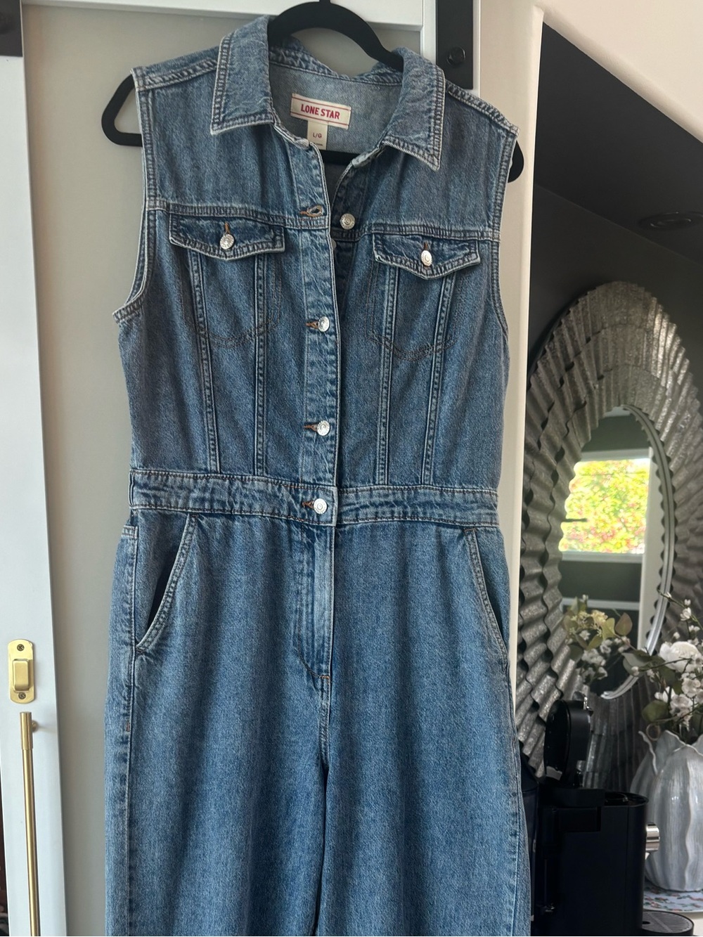 Women's Light Blue Denim Sleeveless Overalls - Picture 2 of 5